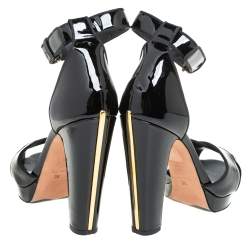 Pre Owned Alexander McQueen Black Patent Leather Ankle Strap Sandals Size 39