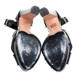 Pre Owned Alexander McQueen Black Patent Leather Ankle Strap Sandals Size 39