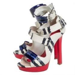 مملوكة مسبقًا صندل إليكساندر ماكوين سير كاحل نعل سميك جلد وجلد ثعبان متعدد الألوان مقاس 38