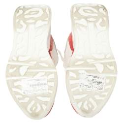 مملوكة مسبقًا Alexander McQueen White/Red Leather And Mesh New Larry Lace Up Sneakers Size 38.5