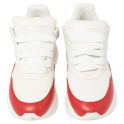 مملوكة مسبقًا Alexander McQueen White/Red Leather And Mesh New Larry Lace Up Sneakers Size 38.5