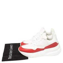 مملوكة مسبقًا Alexander McQueen White/Red Leather And Mesh New Larry Lace Up Sneakers Size 38.5