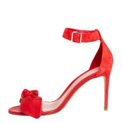 Pre Owned Alexander McQueen Red Suede And Leather Bow Embellished Ankle Strap Sandals Size 40