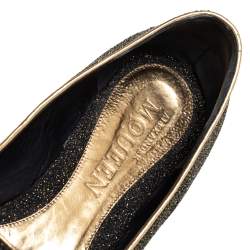 Pre Owned Alexander McQueen Black/Gold Glitter And Leather Smoking Slippers Size 41