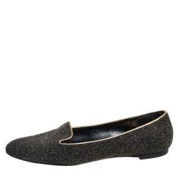 Pre Owned Alexander McQueen Black/Gold Glitter And Leather Smoking Slippers Size 41