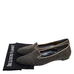 Pre Owned Alexander McQueen Black/Gold Glitter And Leather Smoking Slippers Size 41