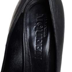 Pre Owned Alexander McQueen Black Leather Crystal Embellished Skull Detail Peep Toe Platform Pumps Size 40