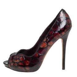 Pre Owned Alexander McQueen Brown Crocodile Embossed Leather Peep Toe Pumps Size 40