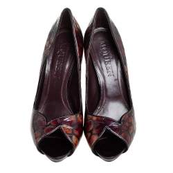 Pre Owned Alexander McQueen Brown Crocodile Embossed Leather Peep Toe Pumps Size 40