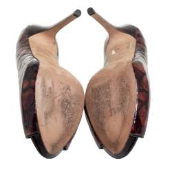 Pre Owned Alexander McQueen Brown Crocodile Embossed Leather Peep Toe Pumps Size 40