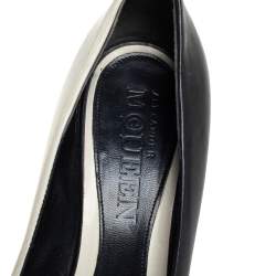 Alexander McQueen Black/White  Leather Peep Toe  Pumps Size 38.5