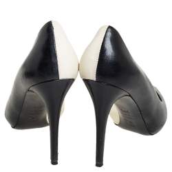 Alexander McQueen Black/White  Leather Peep Toe  Pumps Size 38.5