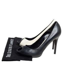 Alexander McQueen Black/White  Leather Peep Toe  Pumps Size 38.5