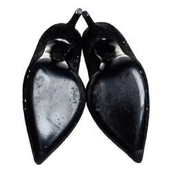 Pre Owned Alexander McQueen Black/White Laser Cut Velvet And Suede Booties Size 37