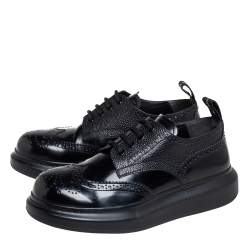 Pre Owned Alexander McQueen Black Brogue Leather Oversized Low Top Sneakers Size 40