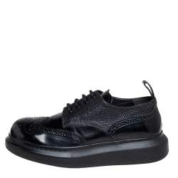 Pre Owned Alexander McQueen Black Brogue Leather Oversized Low Top Sneakers Size 40
