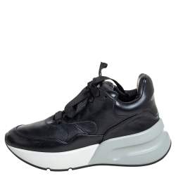 Pre Owned Alexander McQueen Black Leather Larry Sneakers Size 37.5