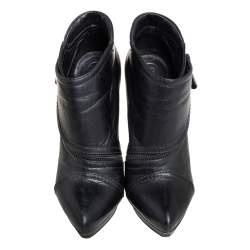 Alexander McQueen Black Leather Zipper Detail  Ankle Boots Size 37