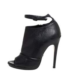 Pre Owned McQ by Alexander McQueen Black Croc Embossed Leather Ankle Strap Booties Size 37 