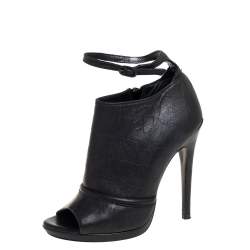 Pre Owned McQ by Alexander McQueen Black Croc Embossed Leather Ankle Strap Booties Size 37 