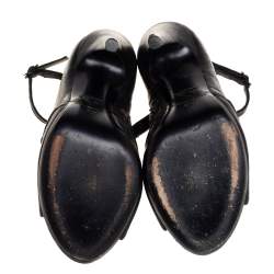 Pre Owned McQ by Alexander McQueen Black Croc Embossed Leather Ankle Strap Booties Size 37 