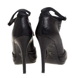 Pre Owned McQ by Alexander McQueen Black Croc Embossed Leather Ankle Strap Booties Size 37 