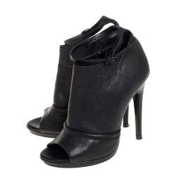 Pre Owned McQ by Alexander McQueen Black Croc Embossed Leather Ankle Strap Booties Size 37 