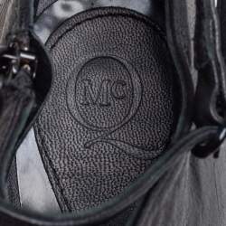 Pre Owned McQ by Alexander McQueen Black Croc Embossed Leather Ankle Strap Booties Size 37 