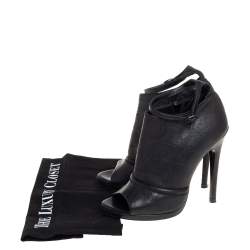 Pre Owned McQ by Alexander McQueen Black Croc Embossed Leather Ankle Strap Booties Size 37 