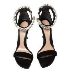 Pre Owned Alexander McQueen Black Suede Crystal Embellished Ankle Cuff Sandals Size 39