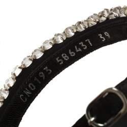 Pre Owned Alexander McQueen Black Suede Crystal Embellished Ankle Cuff Sandals Size 39