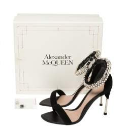 Pre Owned Alexander McQueen Black Suede Crystal Embellished Ankle Cuff Sandals Size 39