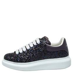 Pre Owned Alexander McQueen Multicolor Leather And Glitter Lace Up Sneakers Size 38