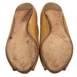 Pre Owned Alexander McQueen Metallic Gold Leather Skull Zip Detail Peep Toe Ballet Flats Size 37.5