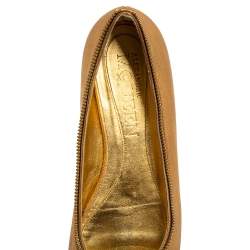 Pre Owned Alexander McQueen Metallic Gold Leather Skull Zip Detail Peep Toe Ballet Flats Size 37.5