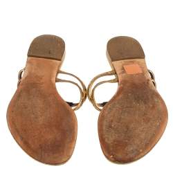 Pre Owned Alexander McQueen Metallic Gold Leather Embellished Skull Flat Thong Sandals Size 38