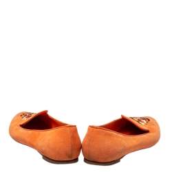 Pre Owned Alexander McQueen Orange Leather And Suede Slip on Loafers Size 39