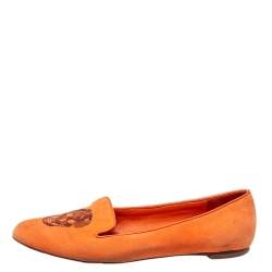 Pre Owned Alexander McQueen Orange Leather And Suede Slip on Loafers Size 39