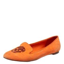 Pre Owned Alexander McQueen Orange Leather And Suede Slip on  Loafers Size 39