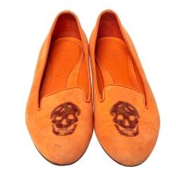 Pre Owned Alexander McQueen Orange Leather And Suede Slip on Loafers Size 39
