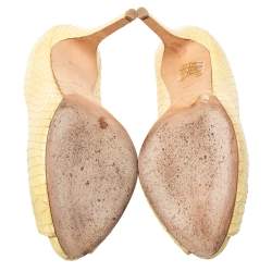 Pre Owned Alexander McQueen Light Yellow Python Leather Skull Peep Toe Pumps Size 38.5