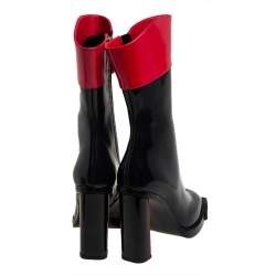 Alexander McQueen Red/Black Patent Leather Calf Length Boots Size 38.5