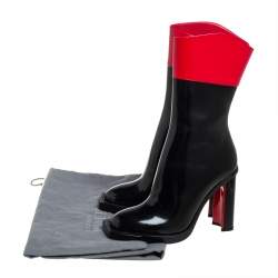 Alexander McQueen Red/Black Patent Leather Calf Length Boots Size 38.5