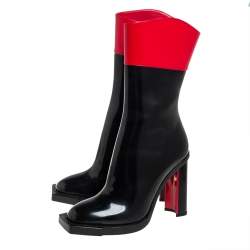 Alexander McQueen Red/Black Patent Leather Calf Length Boots Size 38.5