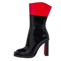 Alexander McQueen Red/Black Patent Leather Calf Length Boots Size 38.5
