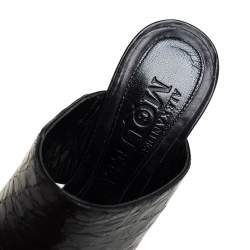 Alexander McQueen Black Leather And Croc Embossed Leather Bold Wedge Slide Sandals Size 35