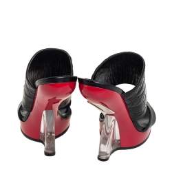 Alexander McQueen Black Leather And Croc Embossed Leather Bold Wedge Slide Sandals Size 35
