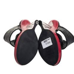 Alexander McQueen Black Leather And Croc Embossed Leather Bold Wedge Slide Sandals Size 35