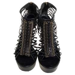 Pre Owned صندل أليكساندر ماكوين نعل سميك سير جلد أسود مقاس 39.5