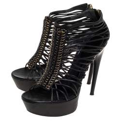 Pre Owned صندل أليكساندر ماكوين نعل سميك سير جلد أسود مقاس 39.5